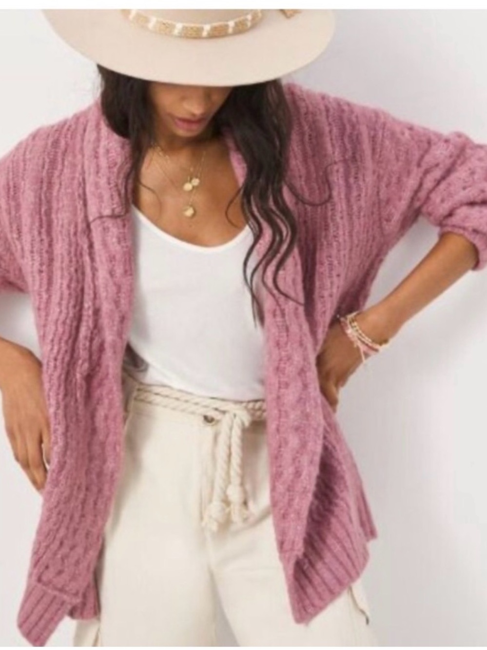 Anthropologie Dusty Rose Open-Front Knit Cardigan